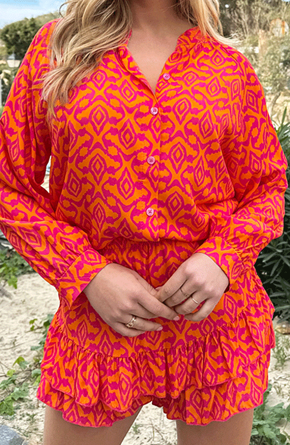 Aztec Print Blouse Julia Fuchsia Oranje – shoparchief
