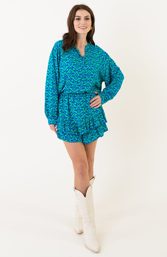 Aztec Print Blouse Julia Kobalt Groen – shoparchief — foto 4