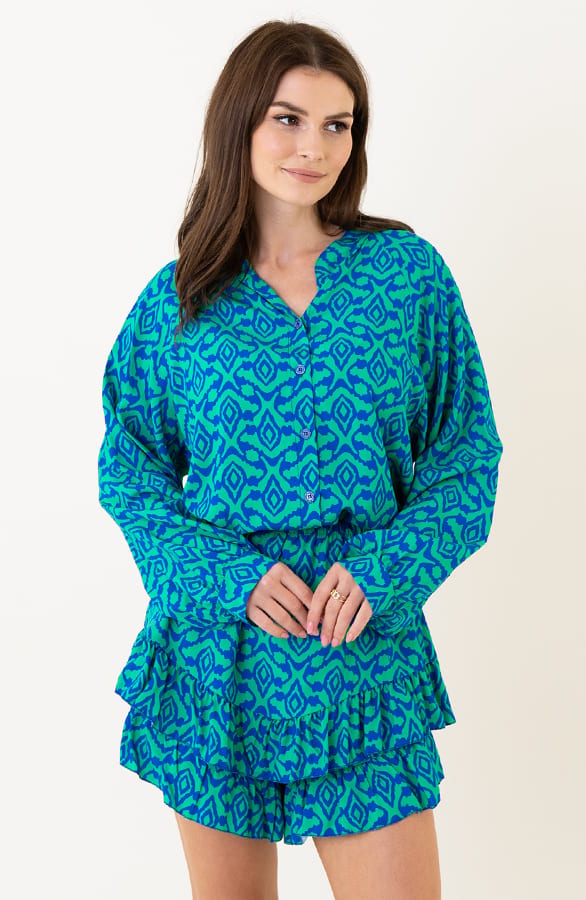 Aztec Print Blouse Julia Kobalt Groen – shoparchief — foto 3