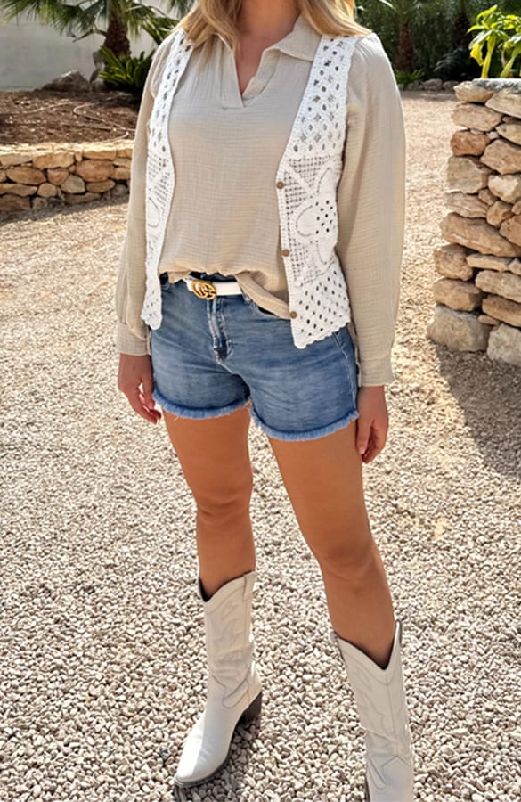 Bohemian Gehaakt Detailed Gilet Lina Wit – shoparchief — foto 4