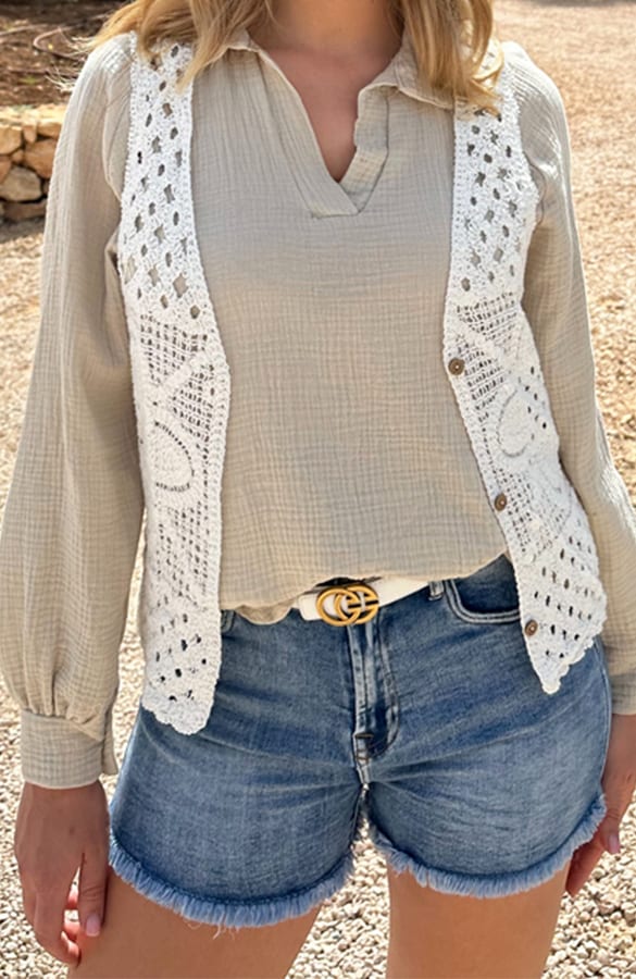 Bohemian Gehaakt Detailed Gilet Lina Wit – shoparchief — foto 3