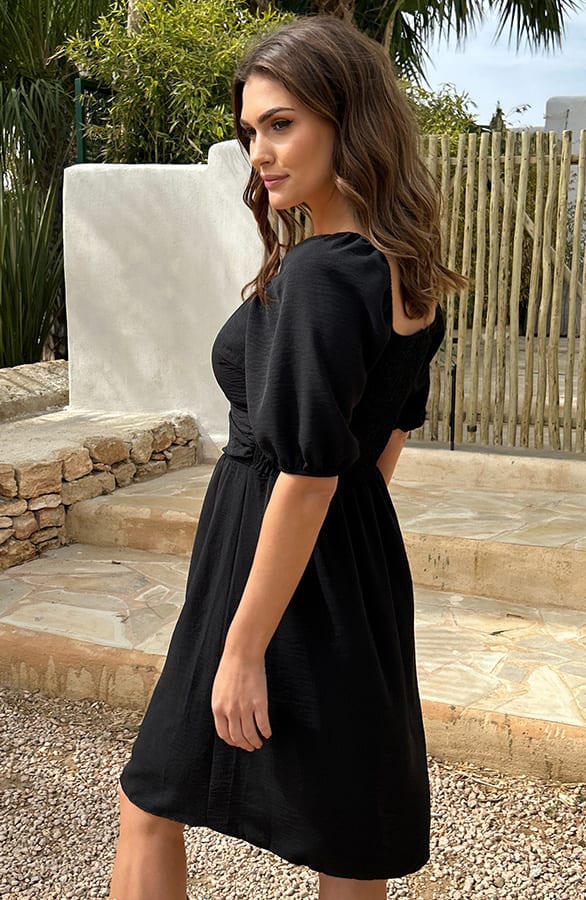 Elegante Pofmouw Jurk Milena Zwart – shoparchief — foto 2