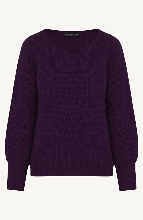 Gebreide V-Hals Trui Ruth Dark Purple – shoparchief