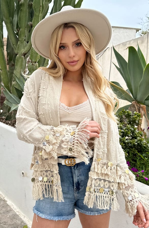 Handmade Bohemian Cardigan Lindy Beige – shoparchief