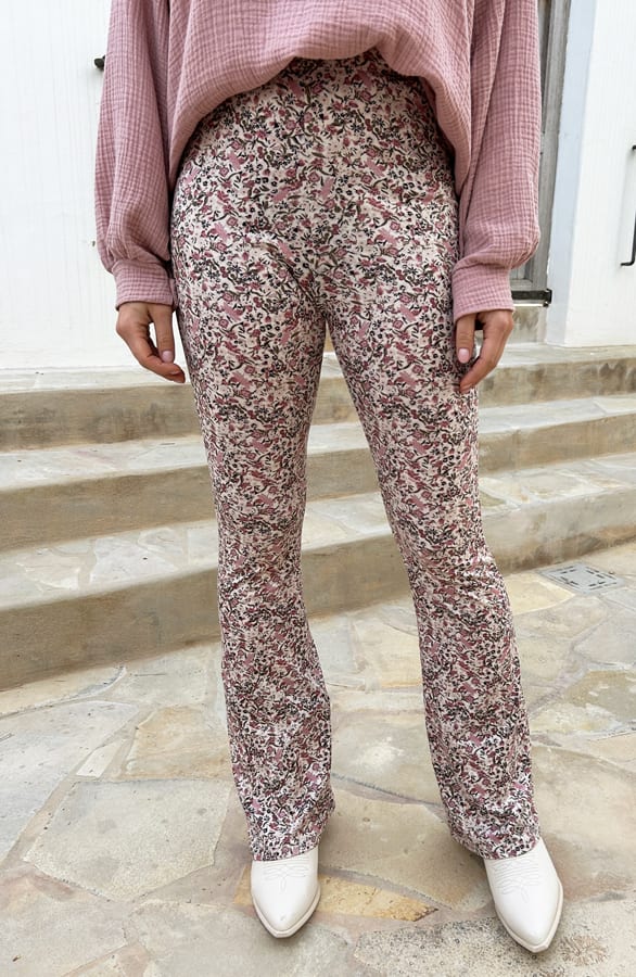 Janine Flared Broek Flower Creme Roze