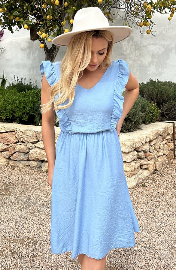 Katoenen Strik Jurk Madison Blauw – shoparchief — foto 3