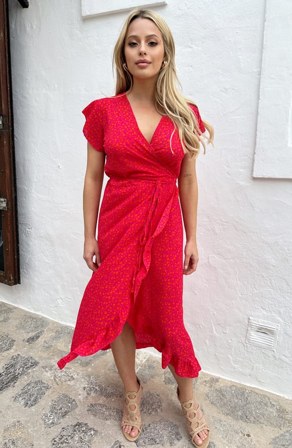 Midi Jurk Flower Jenny Fuchsia Oranje – shoparchief — foto 7