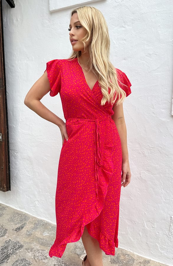 Midi Jurk Flower Jenny Fuchsia Oranje – shoparchief — foto 6