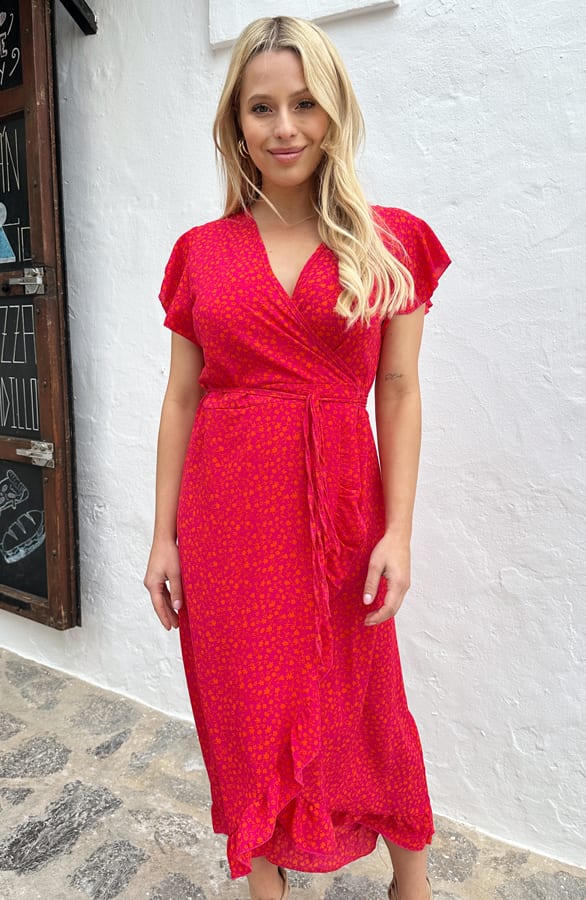 Midi Jurk Flower Jenny Fuchsia Oranje – shoparchief — foto 5
