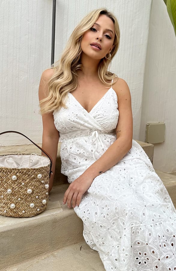 Midi Spaghetti Jurk Embroidery Keira Wit – shoparchief