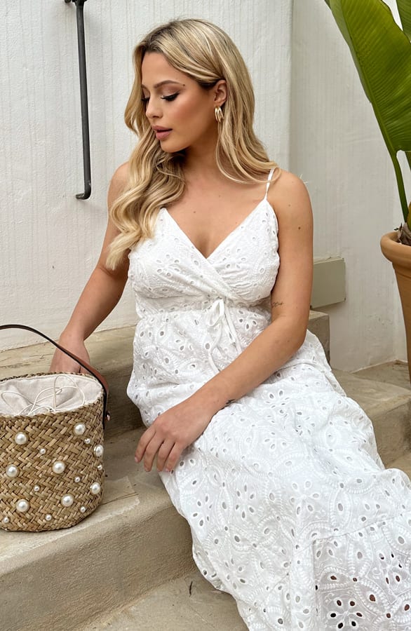 Midi Spaghetti Jurk Embroidery Keira Wit – shoparchief — foto 4