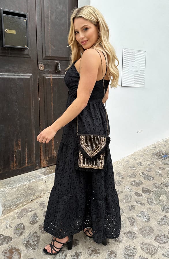 Midi Spaghetti Jurk Embroidery Keira Zwart – shoparchief — foto 3