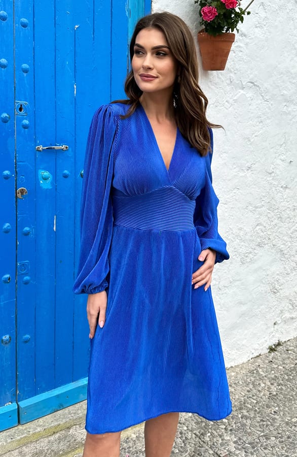 Plisse Pofmouwen Jurk Milou Kobalt – shoparchief — foto 5
