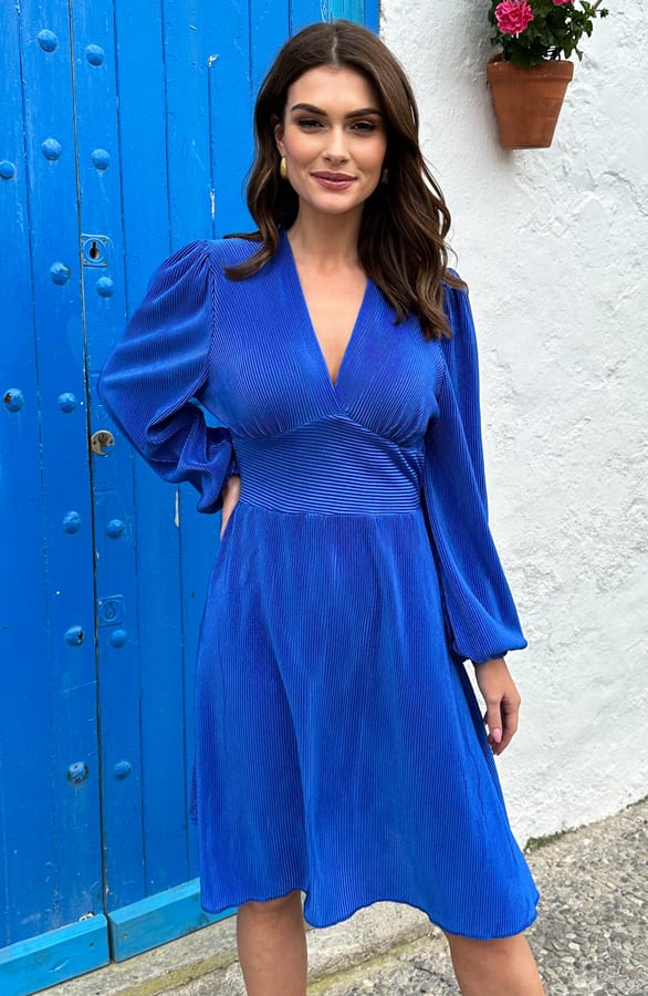 Plisse Pofmouwen Jurk Milou Kobalt – shoparchief
