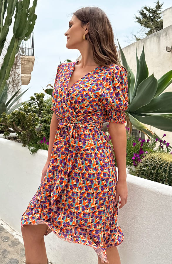 Pofmouwen Print Jurk Nina Oranje – shoparchief — foto 3