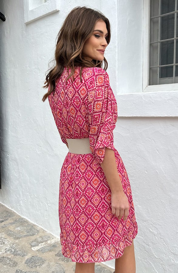V-hals Print Dress Marrit Pink – shoparchief — foto 7