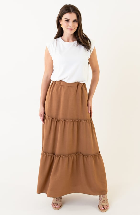 Ruffle Maxi Rok Abby Camel – shoparchief — foto 5