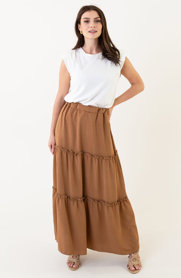 Ruffle Maxi Rok Abby Camel – shoparchief — foto 4