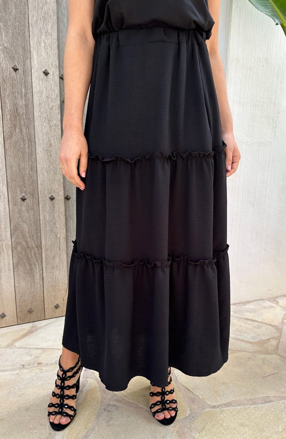Ruffle Maxi Rok Abby Zwart – shoparchief
