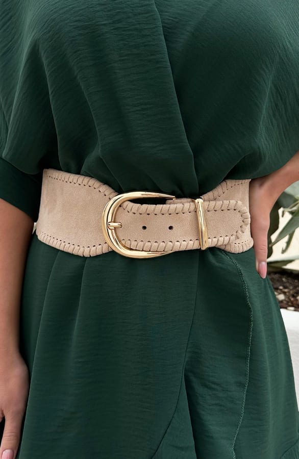 Stretchy Suede Riem Marcha Beige – shoparchief — foto 6