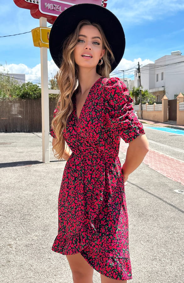 Bloemenprint Jurk Bowie Rood – shoparchief — foto 3