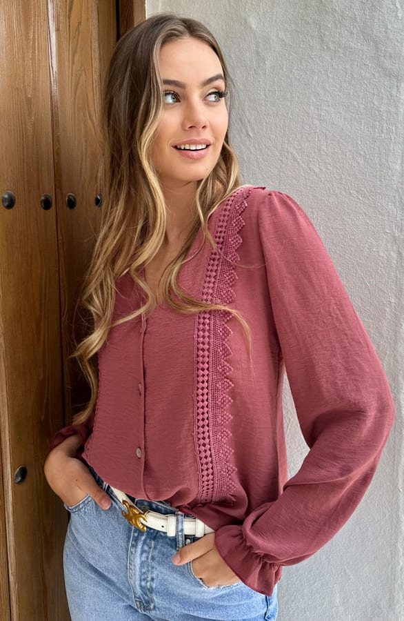 Blouse Met Kanten Details Venice Donker Roze – shoparchief — foto 2