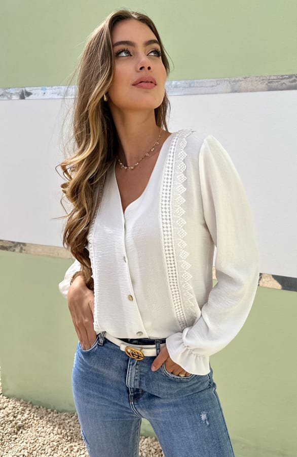 Blouse Met Kanten Details Venice Ecru – shoparchief