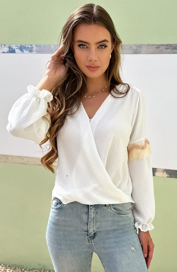 Blouse Met Mouw Details Lize Ecru – shoparchief — foto 3