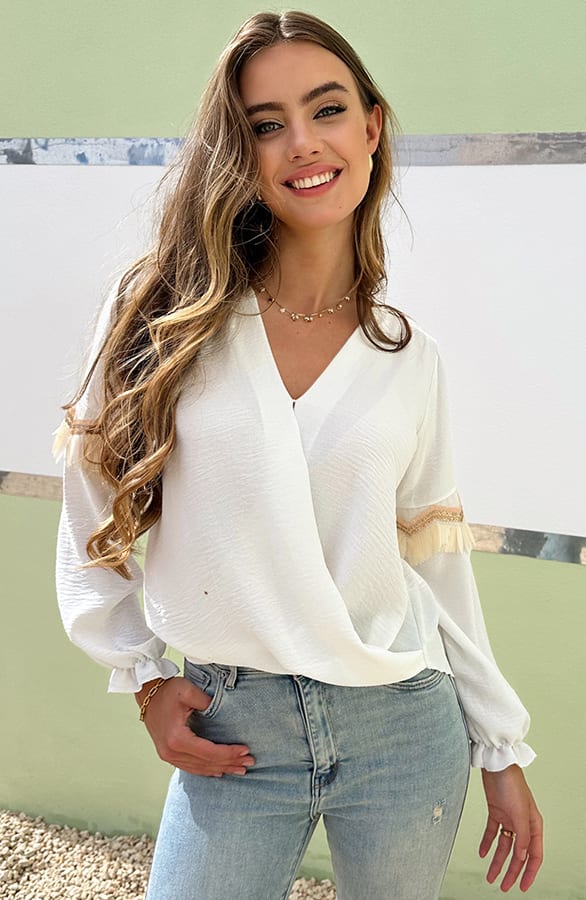 Blouse Met Mouw Details Lize Ecru – shoparchief — foto 2