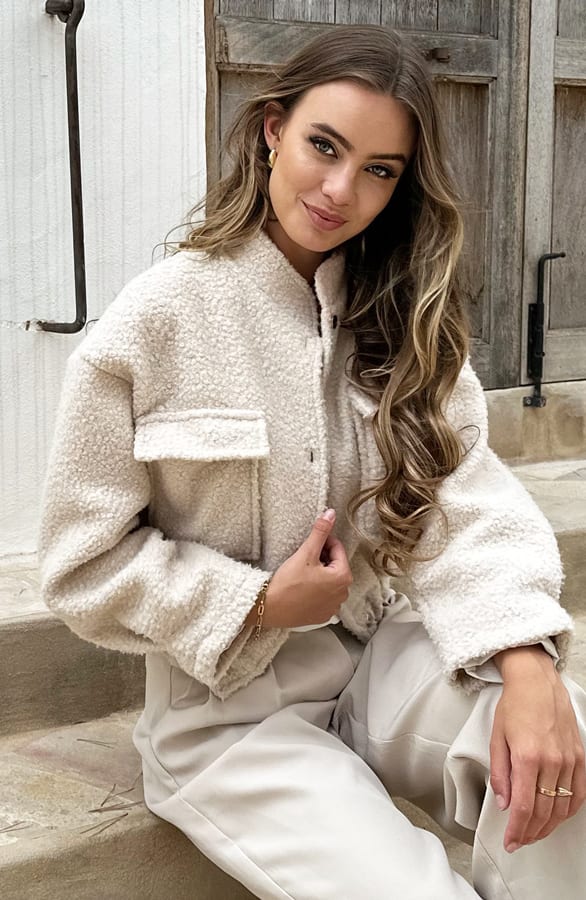 Bomber Jasje Bouclé Celine Beige – jassen — foto 7