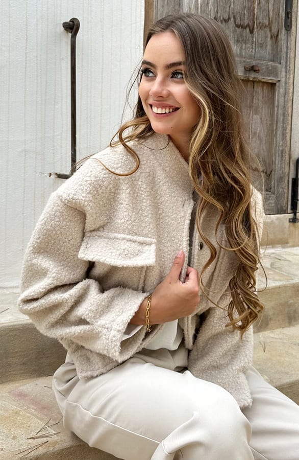 Bomber Jasje Bouclé Celine Beige – jassen — foto 6