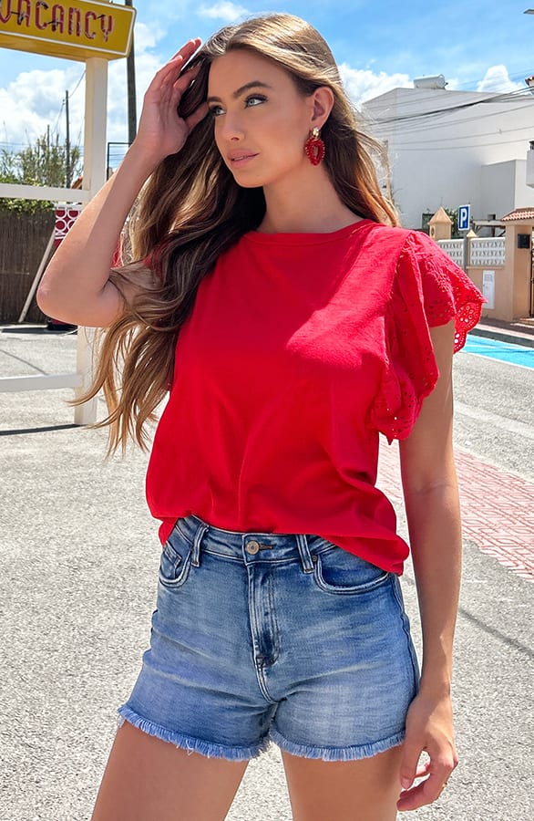 Broderie Detailed Top Leya Rood – shoparchief — foto 3