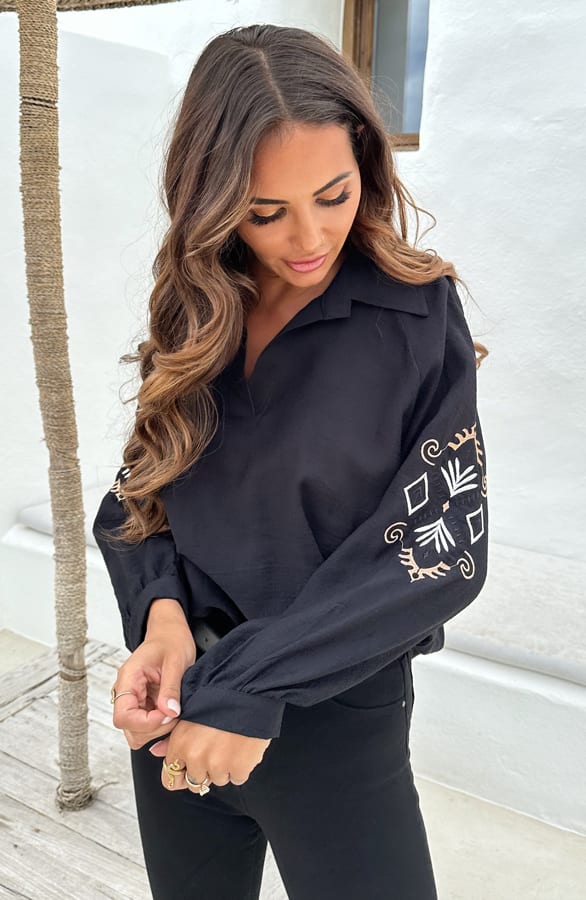 Broderie Mouwen Blouse Noah Zwart – shoparchief