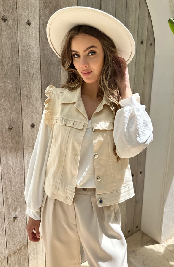 Denim Ruffle Gilet Heather Beige – vesten — foto 7