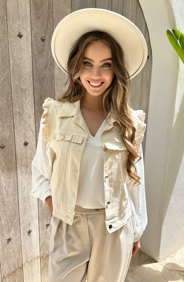 Denim Ruffle Gilet Heather Beige – vesten — foto 5