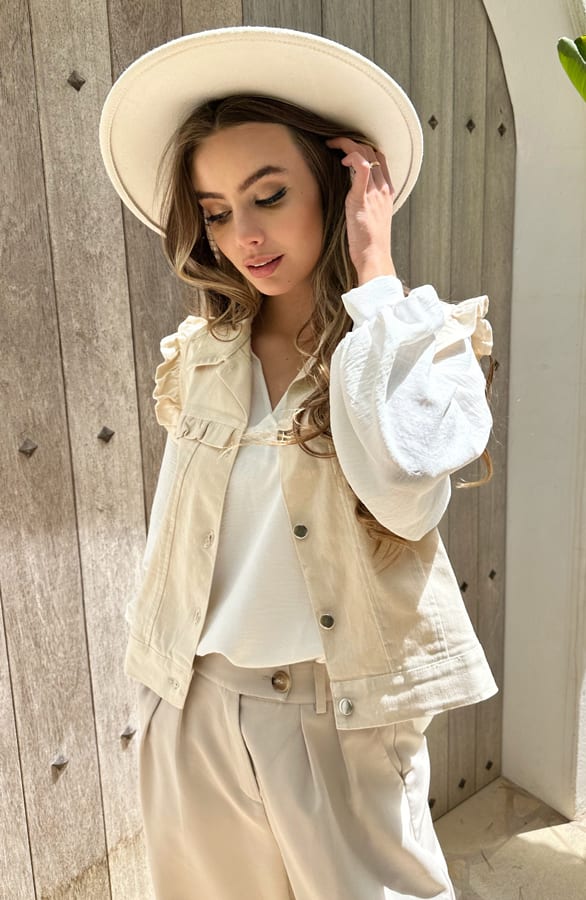 Denim Ruffle Gilet Heather Beige – vesten — foto 6