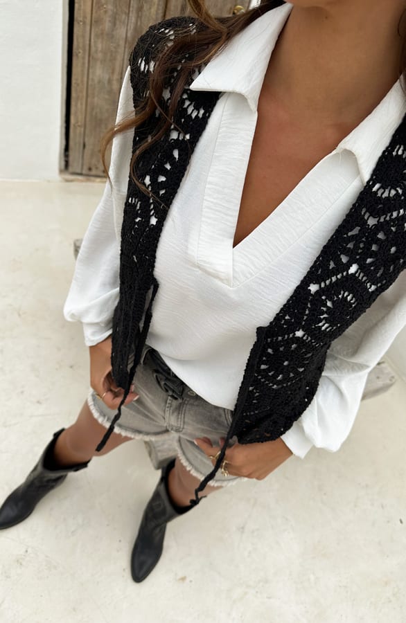 Gehaakt Gilet Bibi Zwart – shoparchief — foto 2