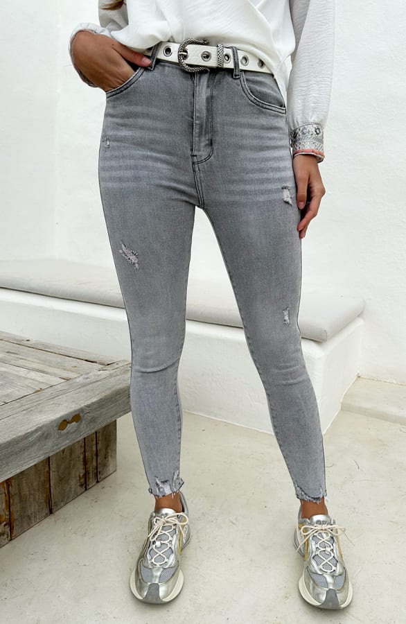 Hoge Taille Broek Damaged Izzy Lichtgrijs – shoparchief
