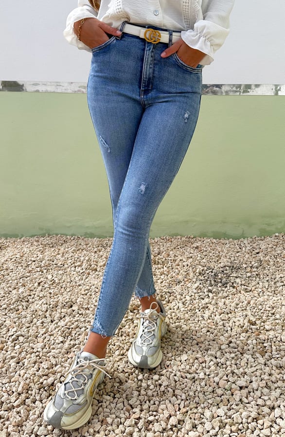 Hoge Taille Broek Damaged Izzy Light Blue – kleding — foto 2