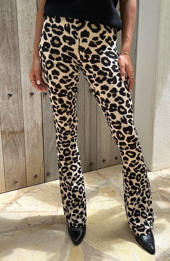 Janine Flared Broek Panterprint Beige – shoparchief