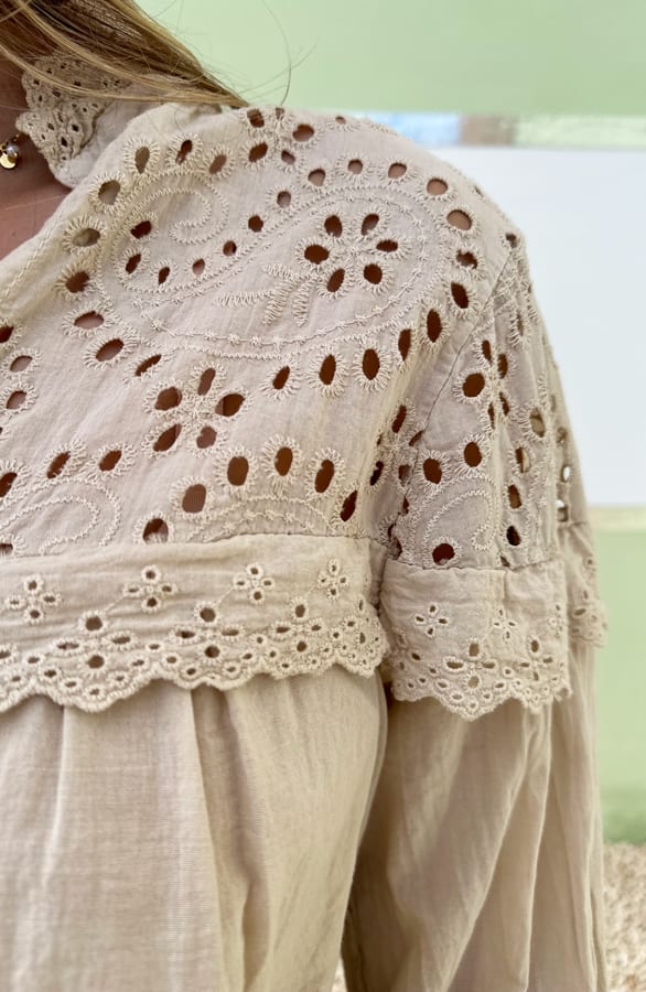Katoenen Detailed Blouse Dahlia Beige – shoparchief — foto 4
