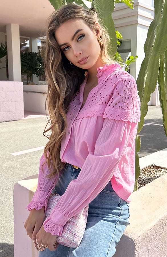 Katoenen Detailed Blouse Dahlia Roze – shoparchief