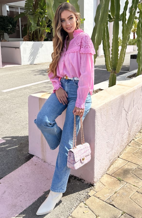 Katoenen Detailed Blouse Dahlia Roze – shoparchief — foto 6