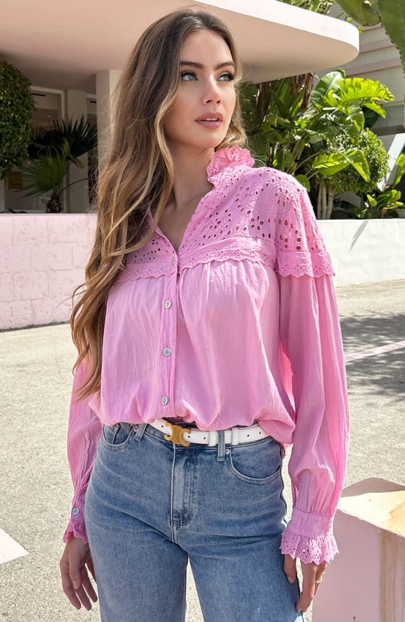 Katoenen Detailed Blouse Dahlia Roze – shoparchief — foto 2