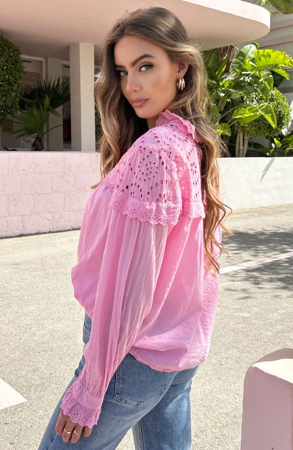 Katoenen Detailed Blouse Dahlia Roze – shoparchief — foto 3