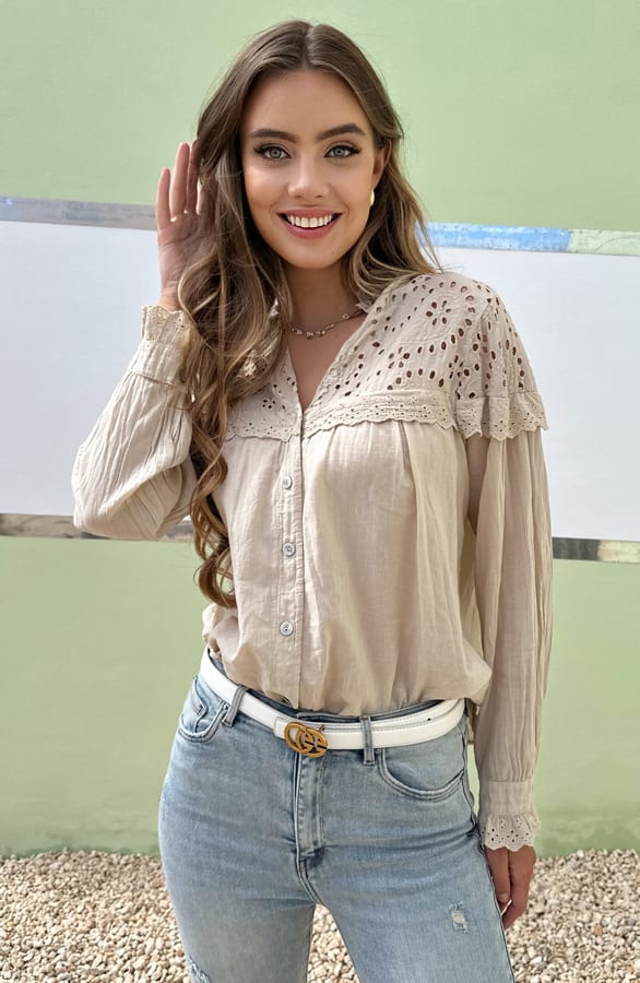 Katoenen Detailed Blouse Dahlia Beige – shoparchief — foto 3