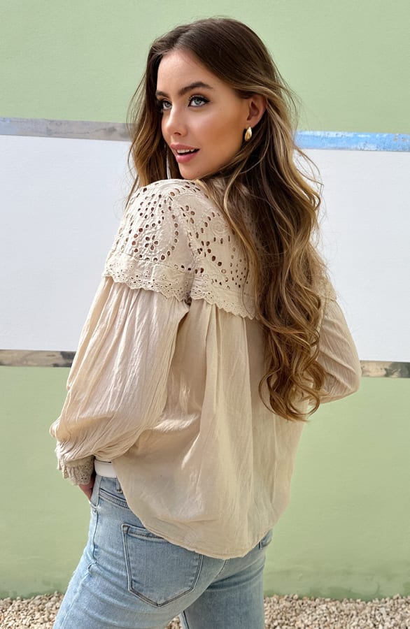 Katoenen Detailed Blouse Dahlia Beige – shoparchief — foto 2