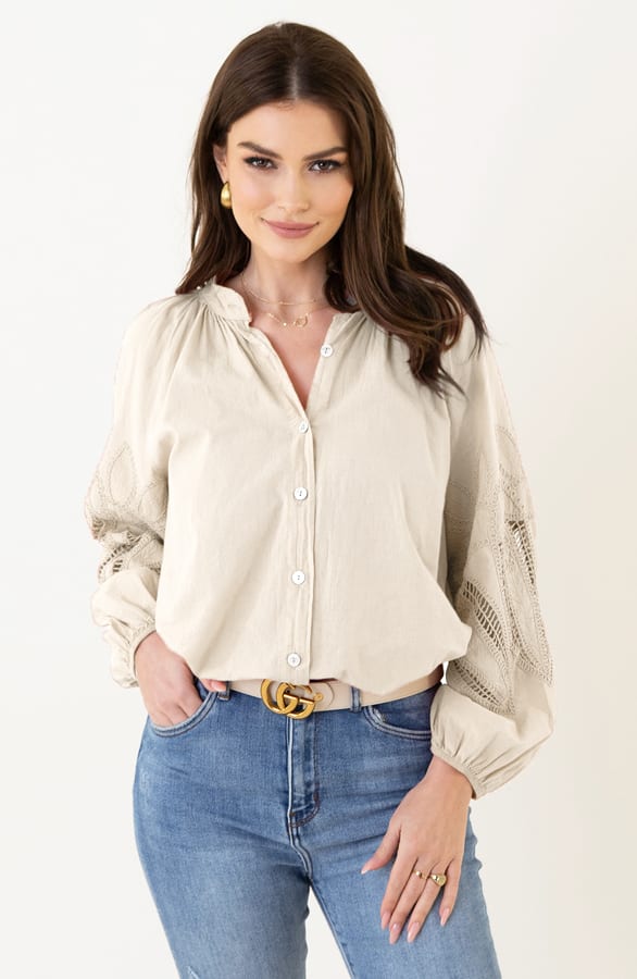 Katoenen Embroidery Blouse Juliette Beige – shoparchief — foto 3