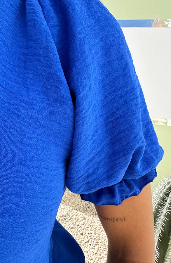 Pofmouwen Knopen Blouse Kobalt – shoparchief — foto 4