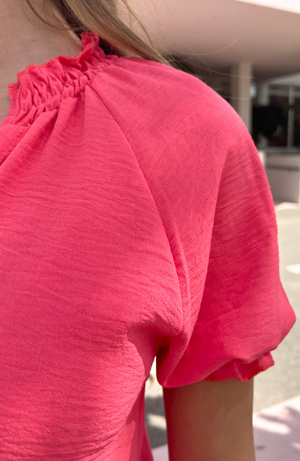 Pofmouwen Knopen Blouse Koraal – shoparchief — foto 4